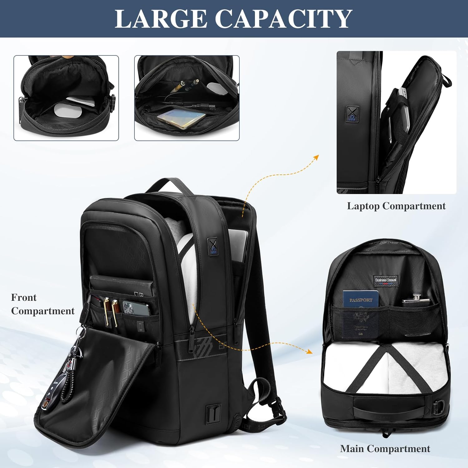 UBORSE Smart Business Backpack 15.6 inch Laptop Backpack 3 in 1 Slim Travel Backpack for Airplanes with Detachable Crossbody Bag & Cell Phone Bag