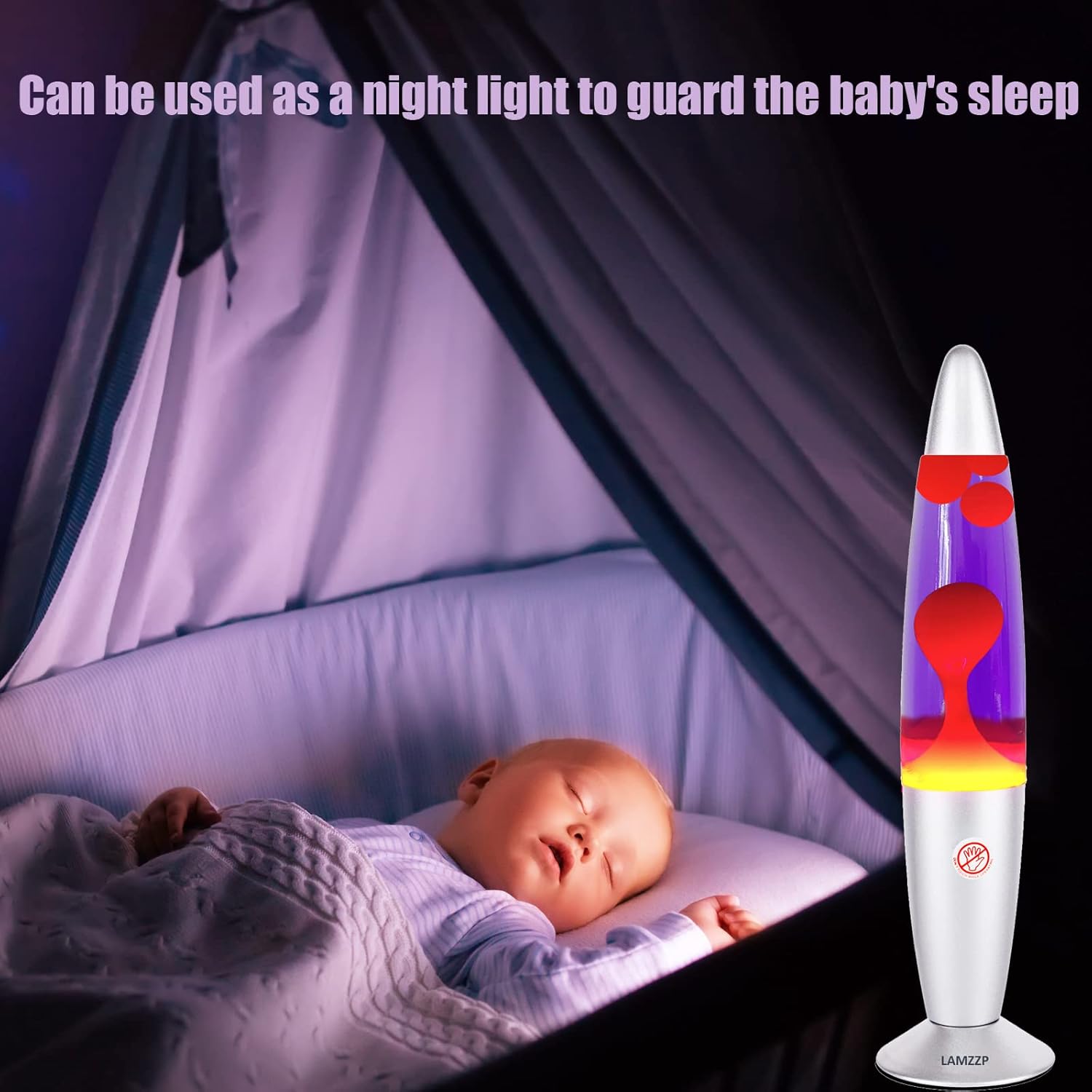 Lámpara de magma púrpura para adultos y niños, lámpara de movimiento de base plateada de 13.5 pulgadas con cera naranja en líquido morado, cosas