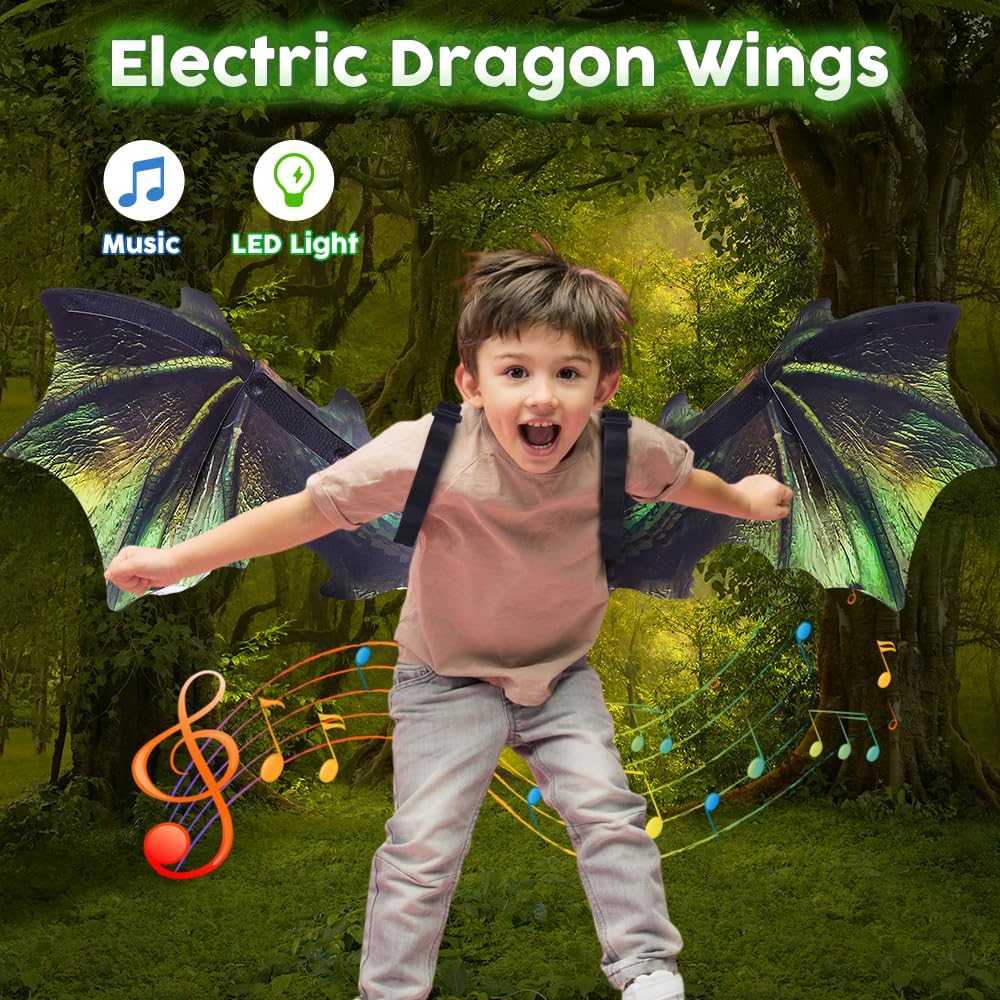VATOS Electric Dragon Wings with LED Lights – Moving Dragon Wings with Music for Boys Man to Cosplay Dress Up