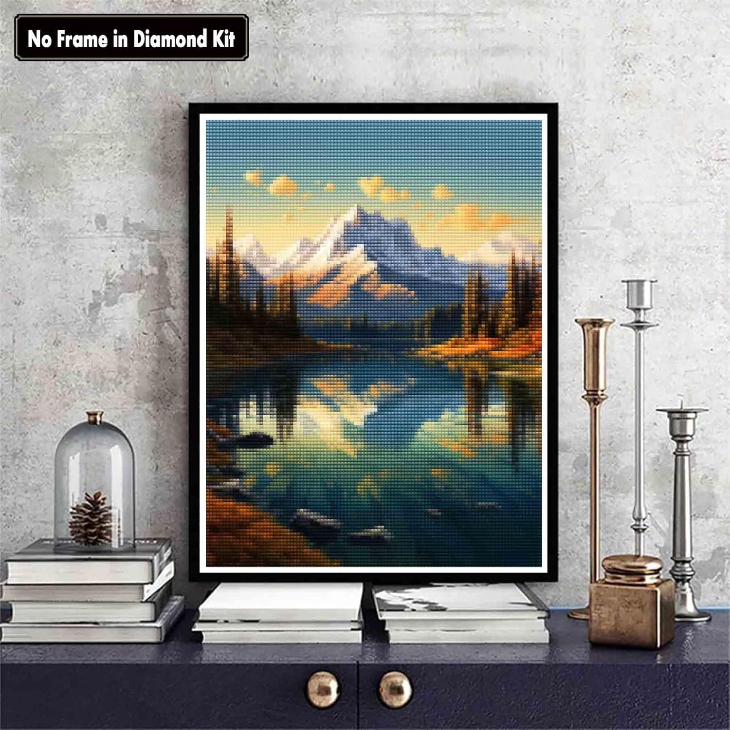 Zariocy Kits de pintura de diamantes 5D Mountain Lake, pintura de bricolaje con árbol de arte de diamante, paisaje redondo de taladro completo,