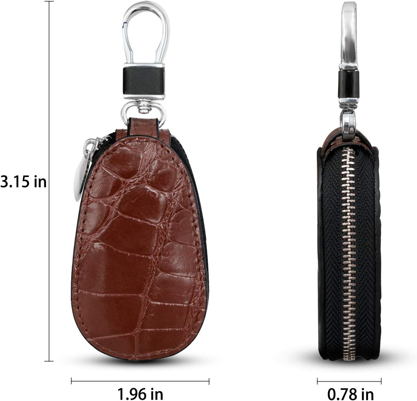 Funda para llaves de automóvil, diseño de cocodrilo, bolsa universal de cuero de grano superior, con gancho de metal para llavero