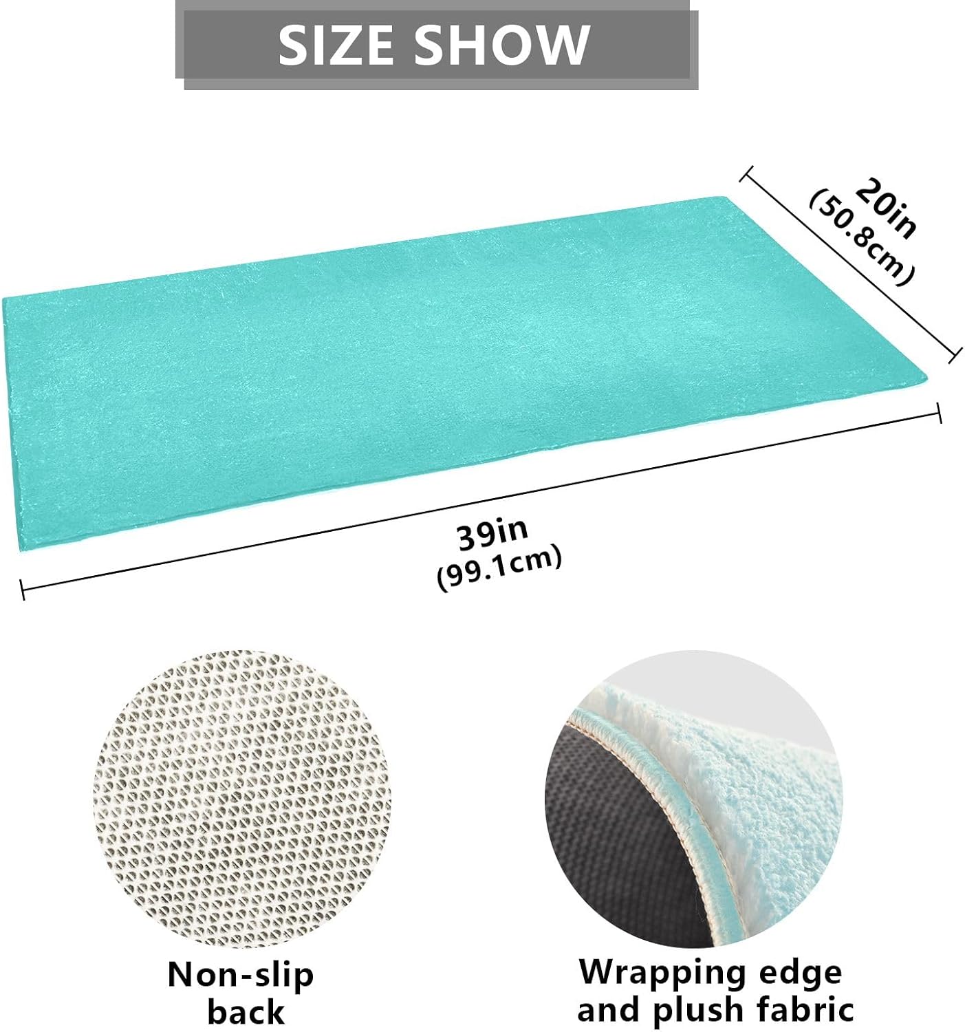 Tapete de baño de color turquesa mediano, lavable a máquina, tapete absorbente con respaldo de goma, 39 x 20 pulgadas
