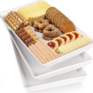 Delling Bandeja grande para servir, bandeja grande de 16 x 9.5 pulgadas, platos rectangulares de porcelana blanca para servir alimentos, bandejas de Delling Bandeja grande para servir, bandeja grande de 16 x 9.5 pulgadas, platos rectangulares de porcelana blanca para servir alimentos, bandejas de