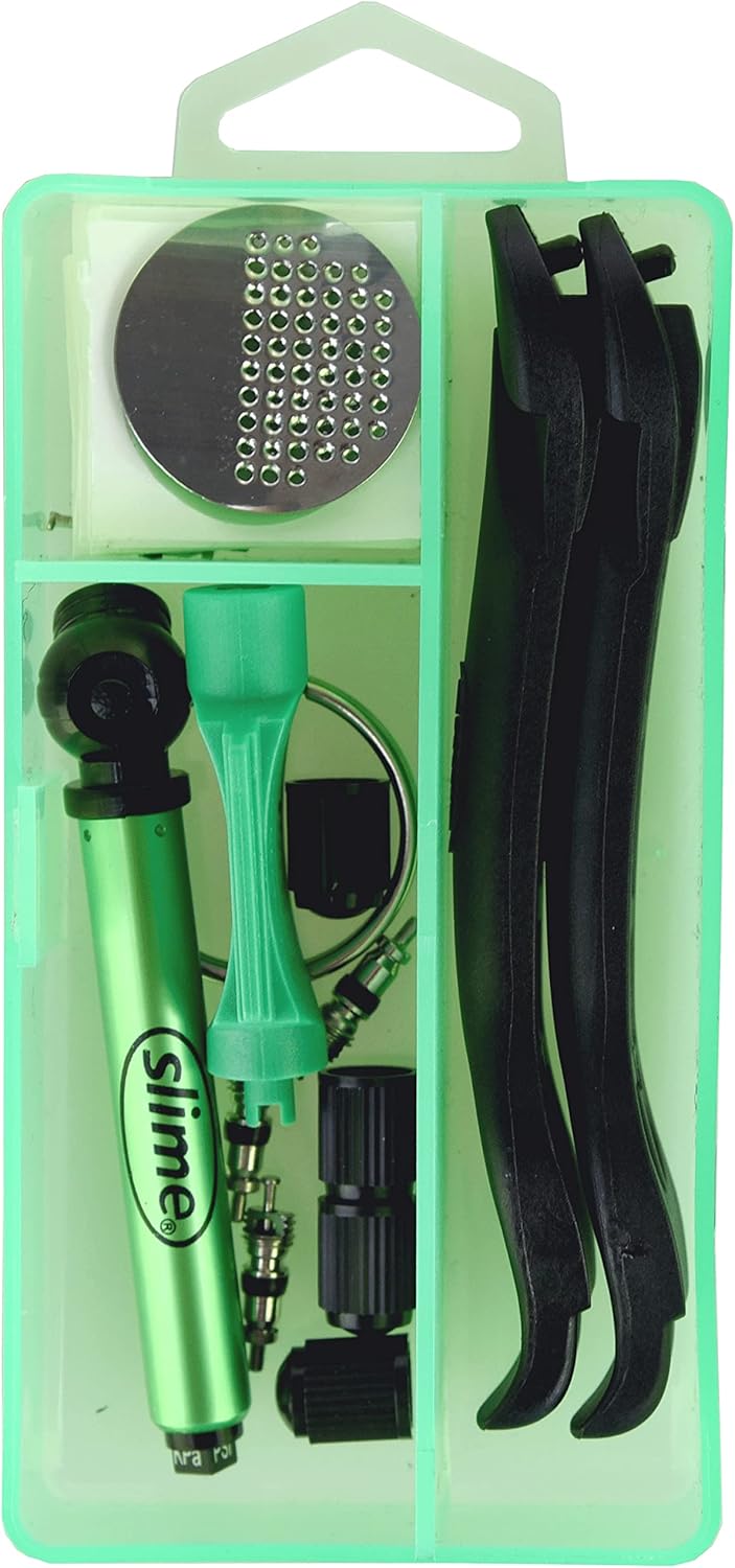 Slime 20482 Tackle de neumático Kit de reparación y mantenimiento de tubos de bicicleta, 33 piezas