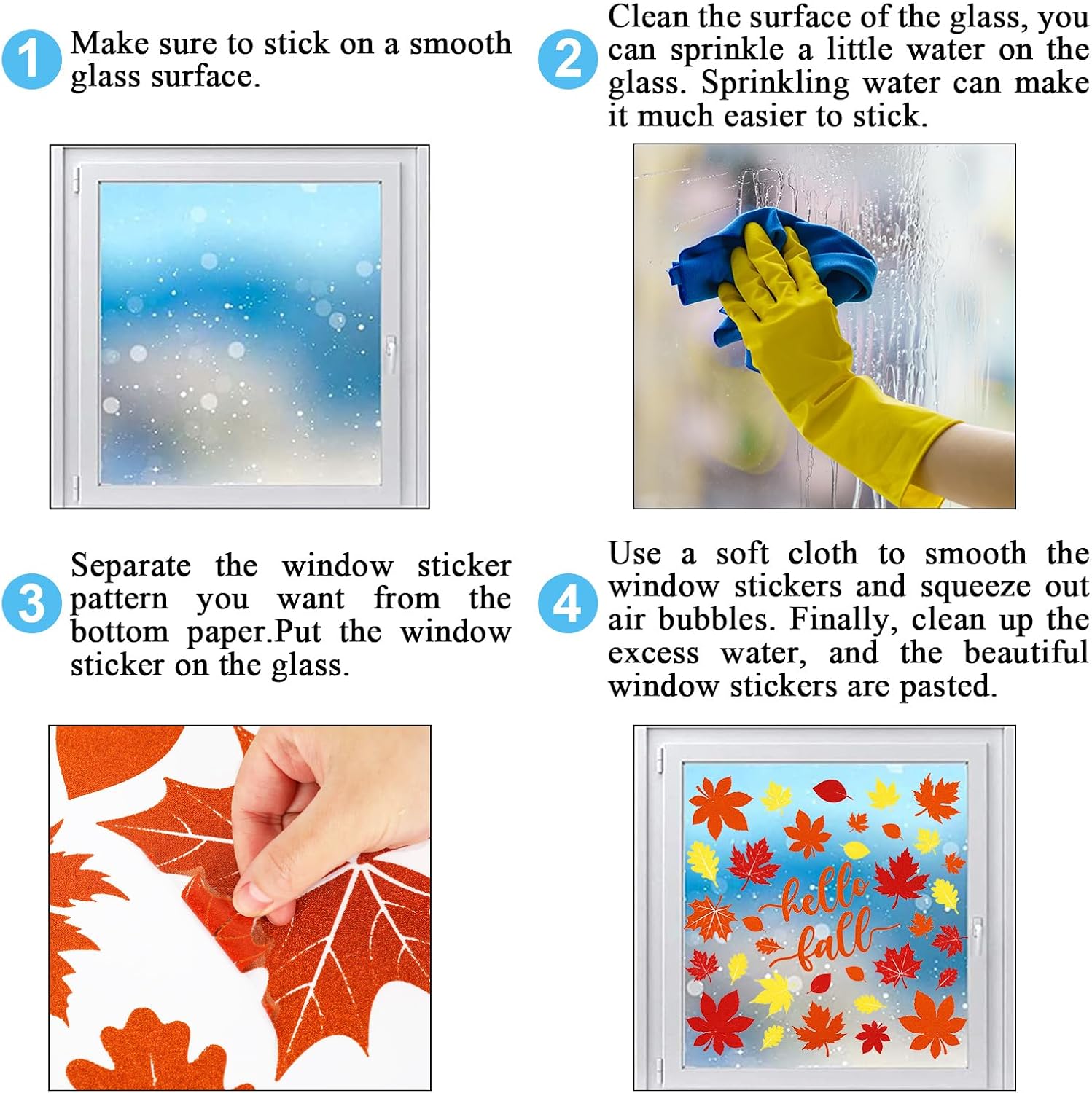 Whaline 105 calcomanías de ventana de hojas de arce con purpurina de otoño, coloridas calcomanías de ventana de doble cara para otoño, cosecha de