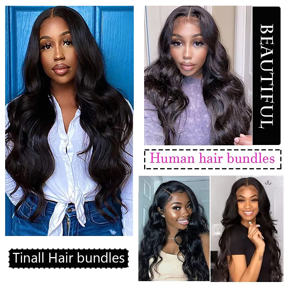 Tinall Manojos de cabello humano ondulado 12A brasileño para mujer negra, 1 manojos de cabello humano de 24 pulgadas, 100% cabello humano virgen sin