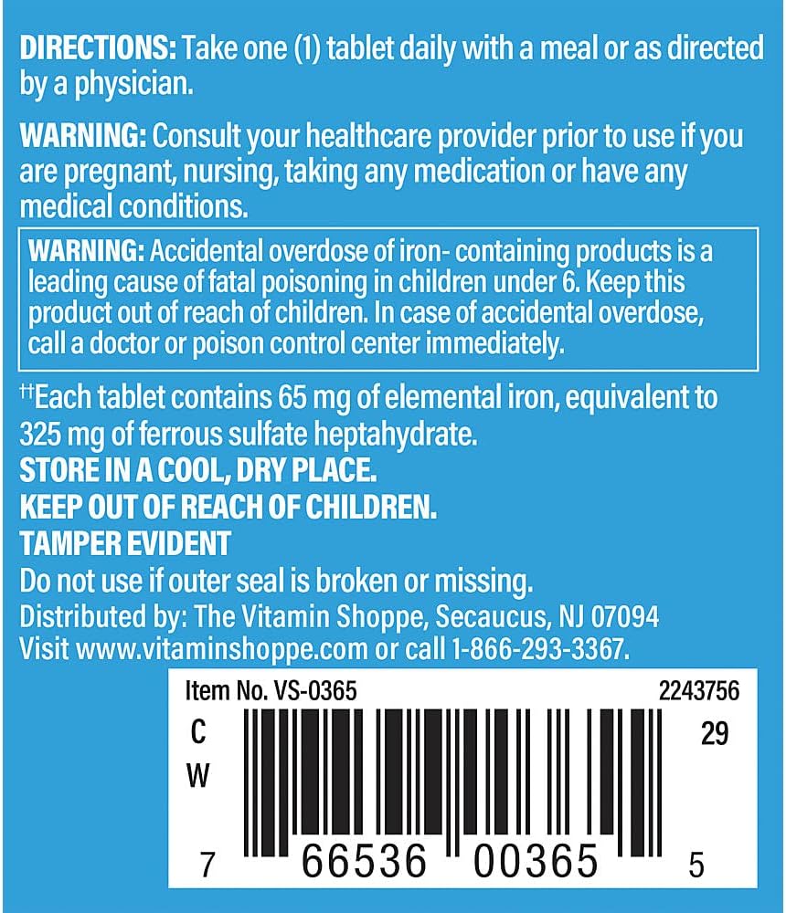 Hierro de alta potencia 65 mg equivalente a 325 mg de sulfato ferroso