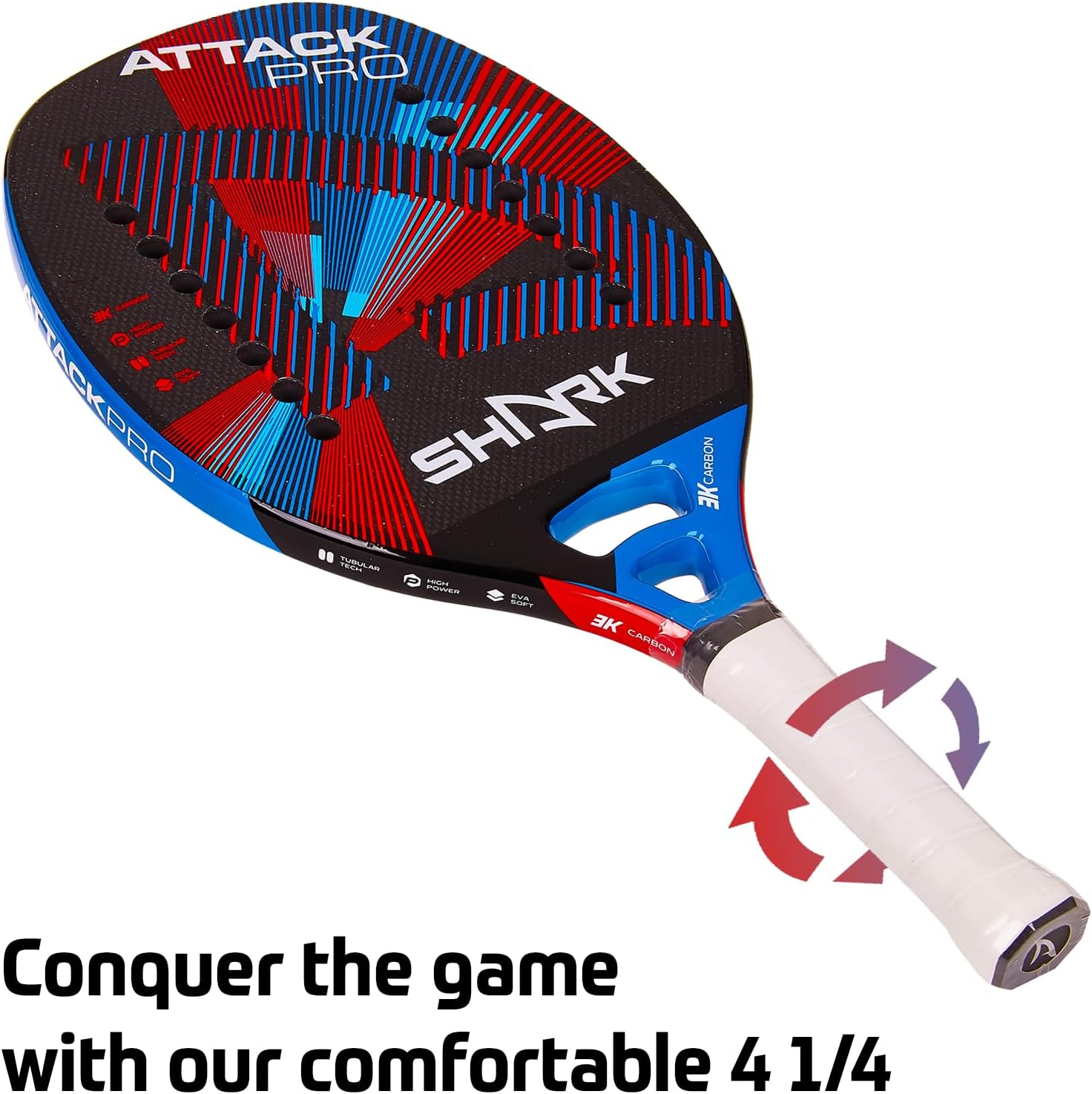 Shark Attack – Raqueta profesional de tenis de playa  Carbon 3K  EVA Soft Grey  0.866 in de grosor  Tecnología Spin Generation  Incluye funda