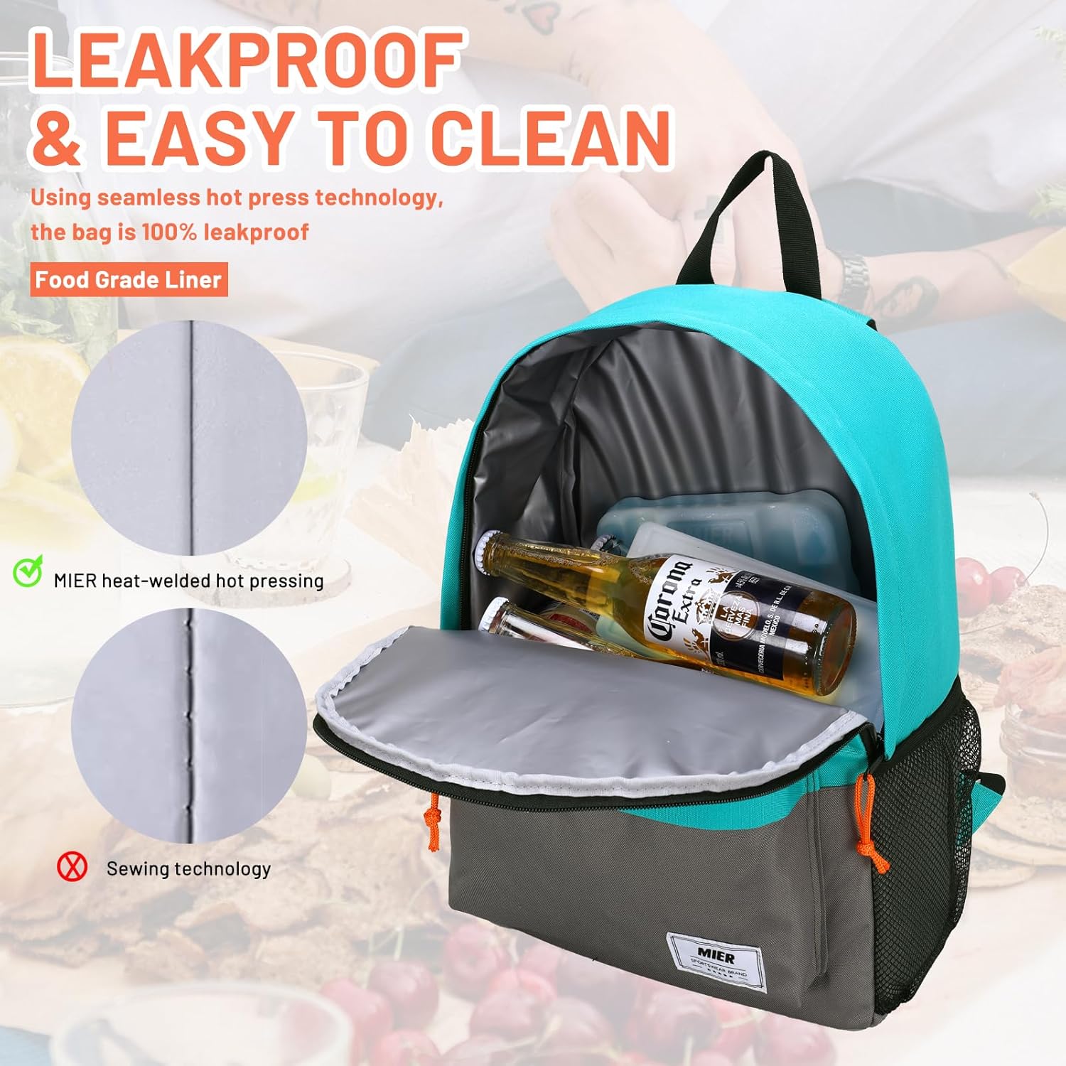 MIER Mochila térmica térmica pequeña, a prueba de fugas, ligera, linda para el trabajo, picnic, camping, viajes de un día al parque, 15 L