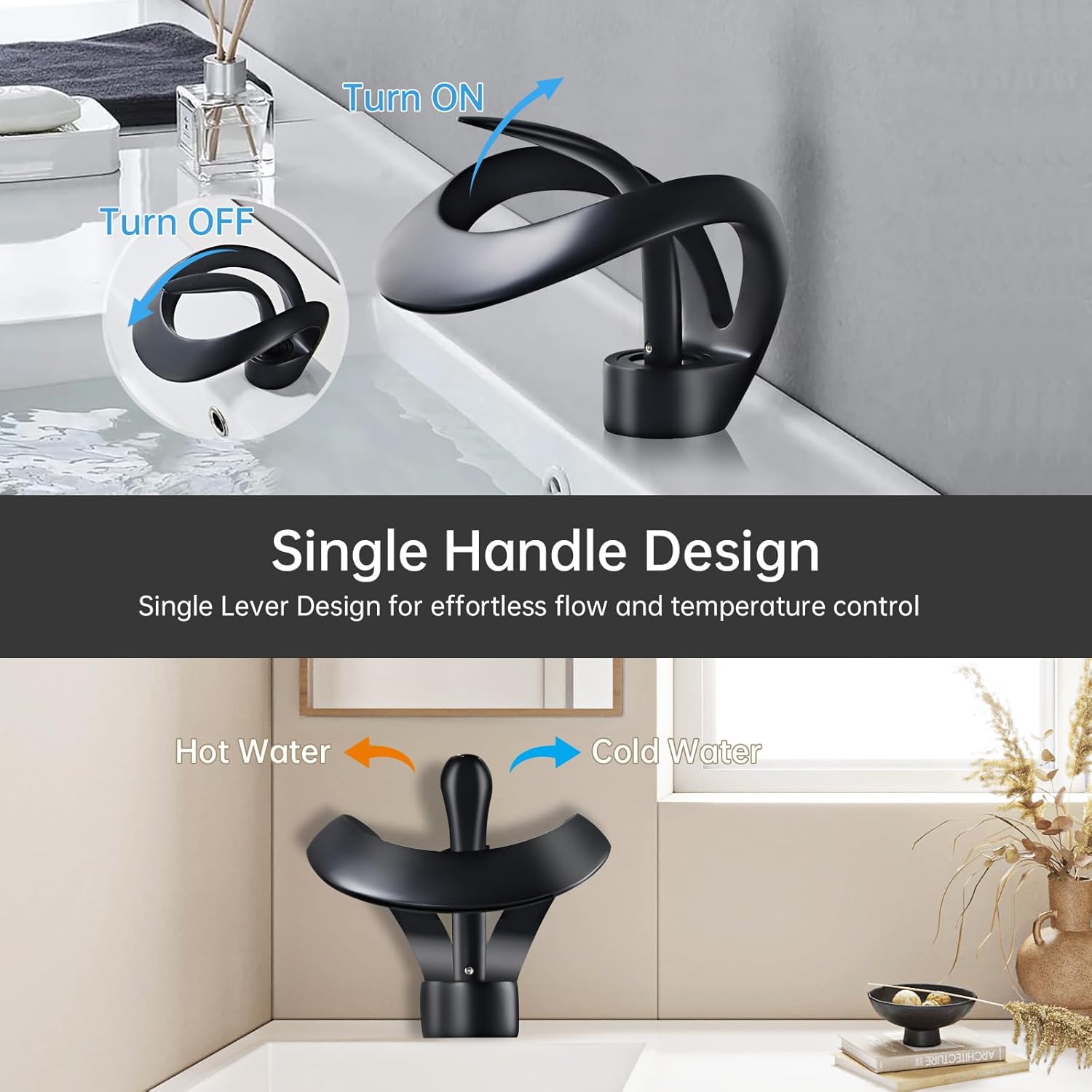 Moderno grifo de lavabo de baño de 1 agujero negro sola manija grifo de lavabo (negro)