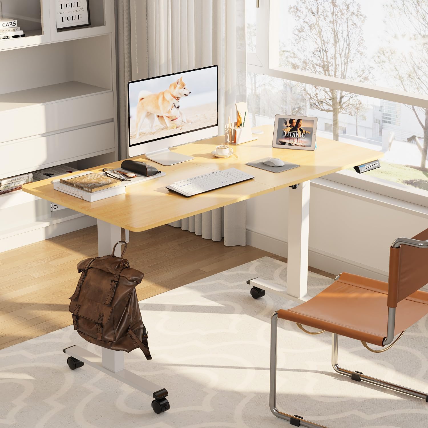 MOUNTUP Escritorio eléctrico de pie ajustable en altura ajustable, escritorio de pie con controlador de memoria, escritorio ergonómico de pie para