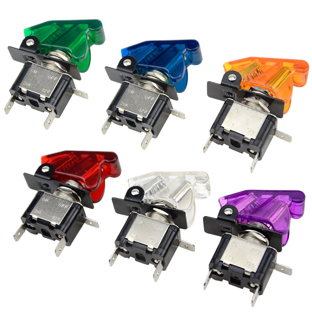 WMYCONGCONG Interruptor de palanca de diodo emisor de luz de 12 V 20 A, control SPST para coche, azul, rojo, verde, blanco, amarillo, morado, 6