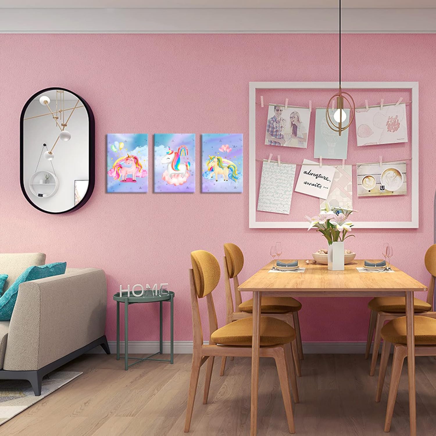YUANAND Arte de pared de unicornio para dormitorio de niña, cuadros de lienzo de arcoíris para decoración del hogar del cuarto del bebé, carteles