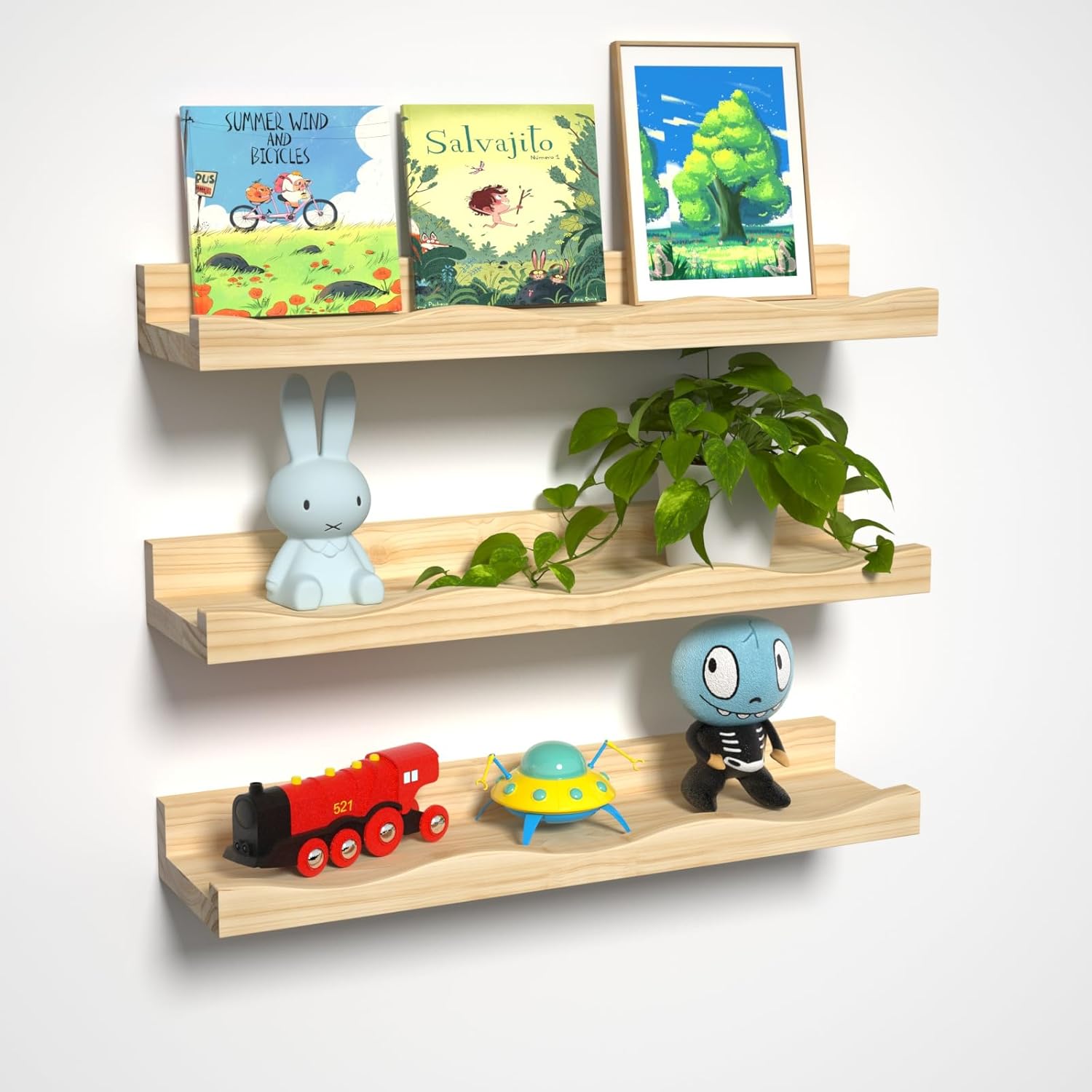 Estantes flotantes para decoración de pared, juego de 3 estantes para libros de guardería, estantes de baño, estante de pared de 16 pulgadas para