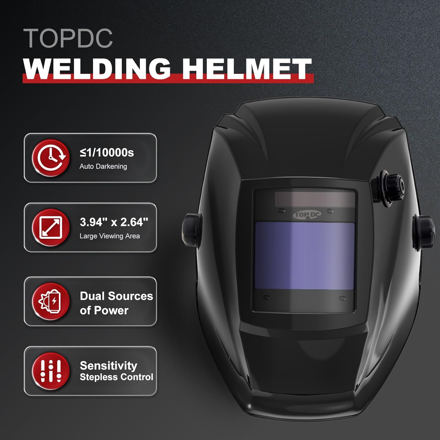 TOPDC Guantes de soldadura de 16 pulgadas con pantalla de visualización grande de 3.94 x 2.64 pulgadas, casco de soldadura de oscurecimiento