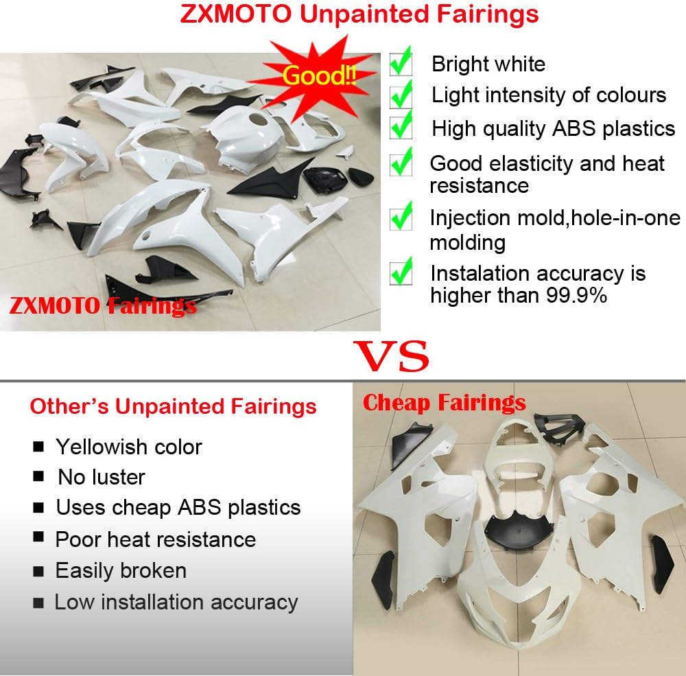 ZXMOTO Kit de carenados de motocicleta sin pintar para 2003 2004 Suzuki GSXR 1000 K3 Molde de inyección ABS Carrocería Carenados de plástico