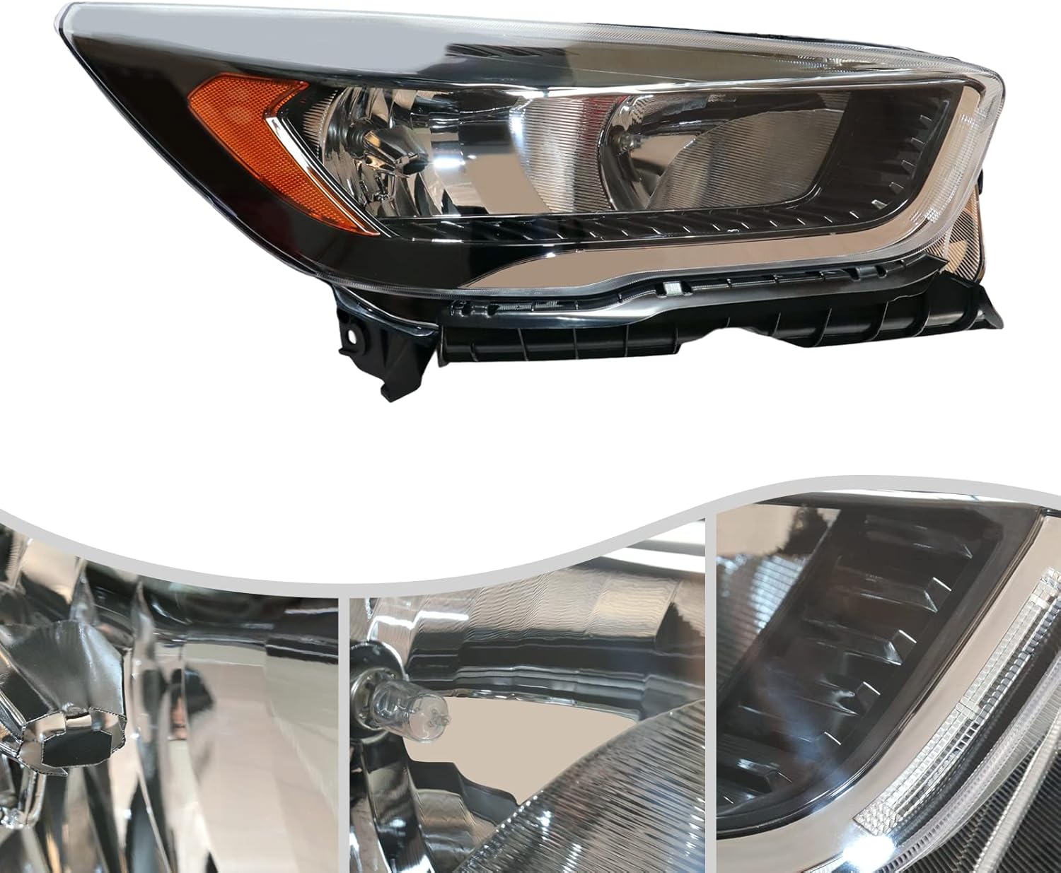 CNCEST Faros delanteros de proyector sin LED DRL  Ajuste directo  Carcasa negra transparente  Para modelos Ford Escape 2017-2019  Lado derecho del