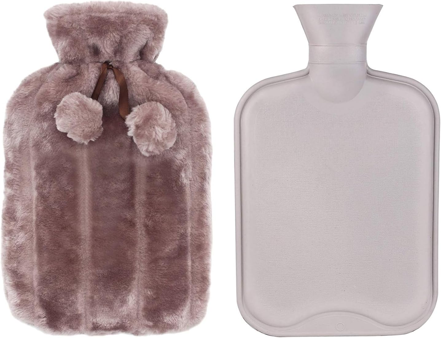 HomeTop Botella de agua caliente de goma clásica de alta calidad y lujosa funda de forro polar de felpa de piel sintética con decoración de pompones