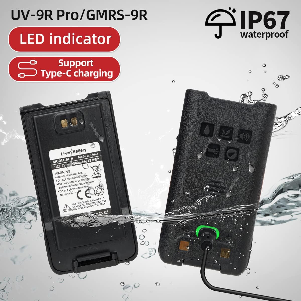 BAOFENG GMRS Radio impermeable, radios bidireccionales GMRS-9R, radio de mano de largo alcance recargable, escáner NOAA de doble banda, compatible