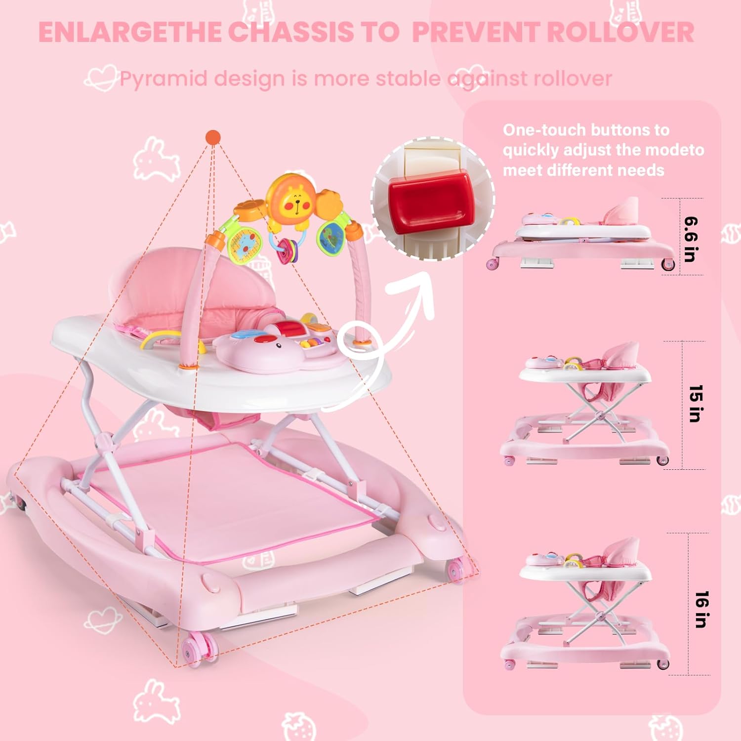 Boyro Baby Andador de bebé 5 en 1, andadores de bebé para niños y niñas de 6 a 12 meses, caminador de actividad plegable, andador infantil con