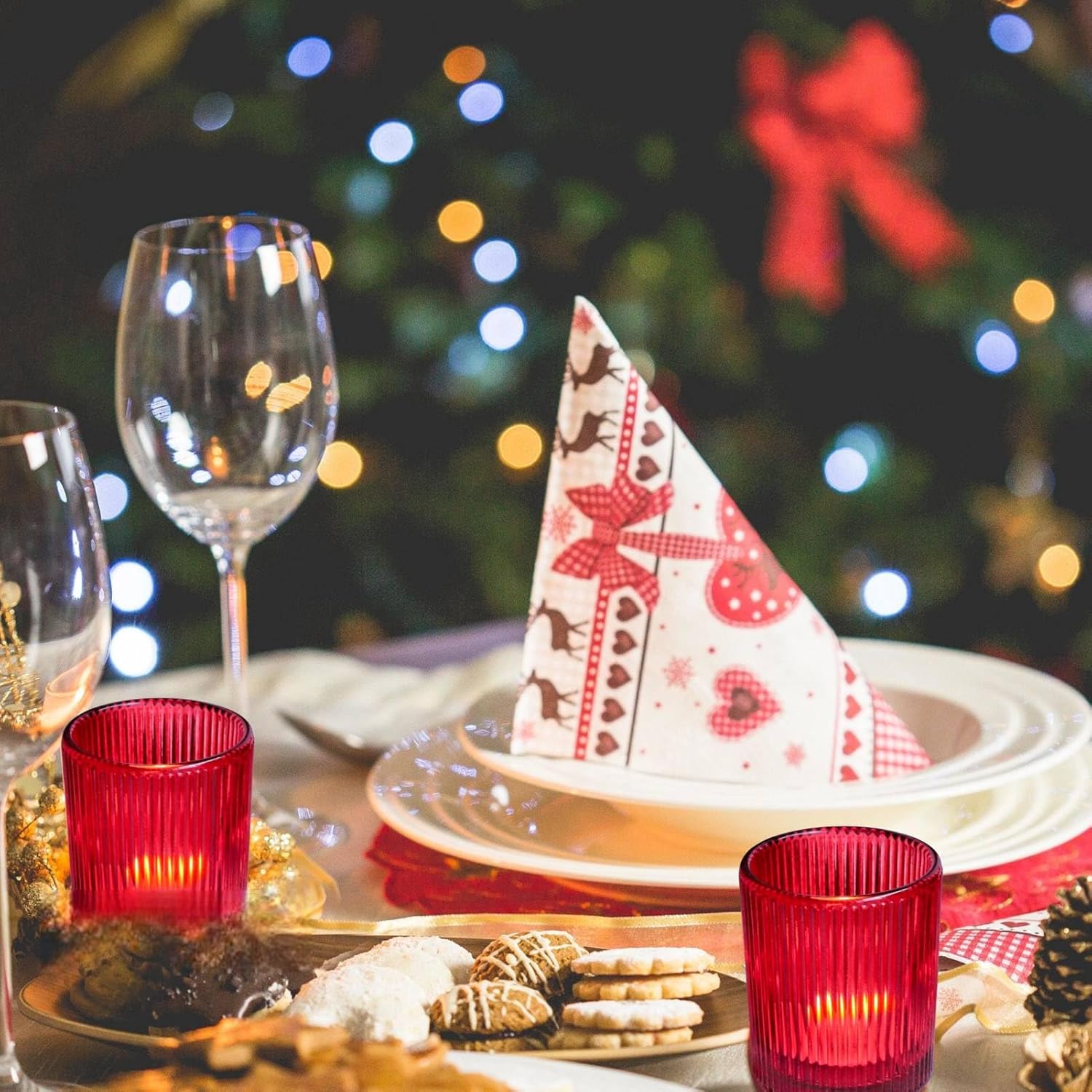 24 portavelas votivas rojas para centro de mesa, portavelas acanalado para decoración de Navidad y día de San Valentín, soporte votivo de vidrio