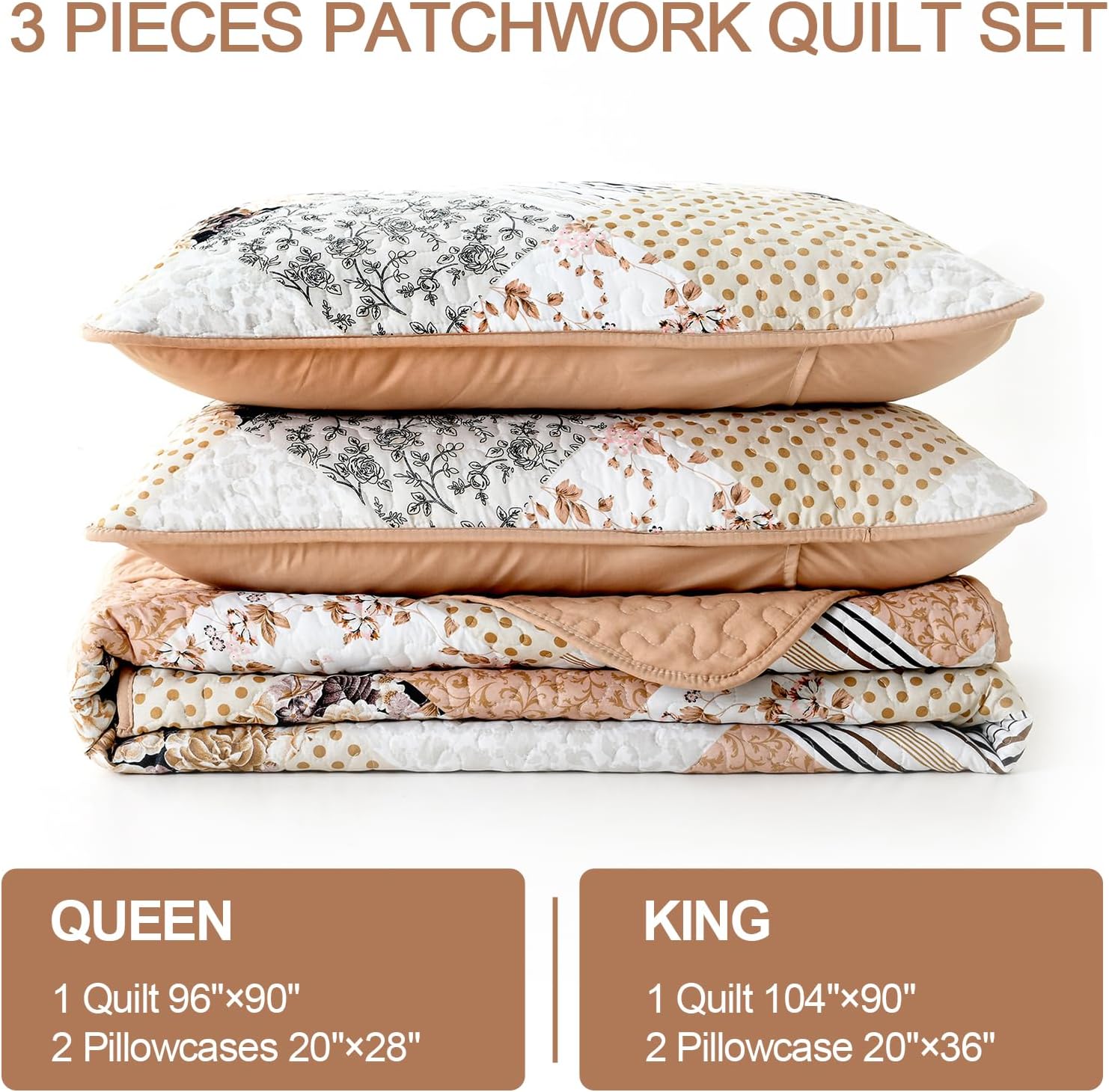 Juego de edredón de 3 piezas, tamaño Queen, color rosa, floral, a cuadros, reversible, juego de ropa de cama de microfibra suave y ligera para todas