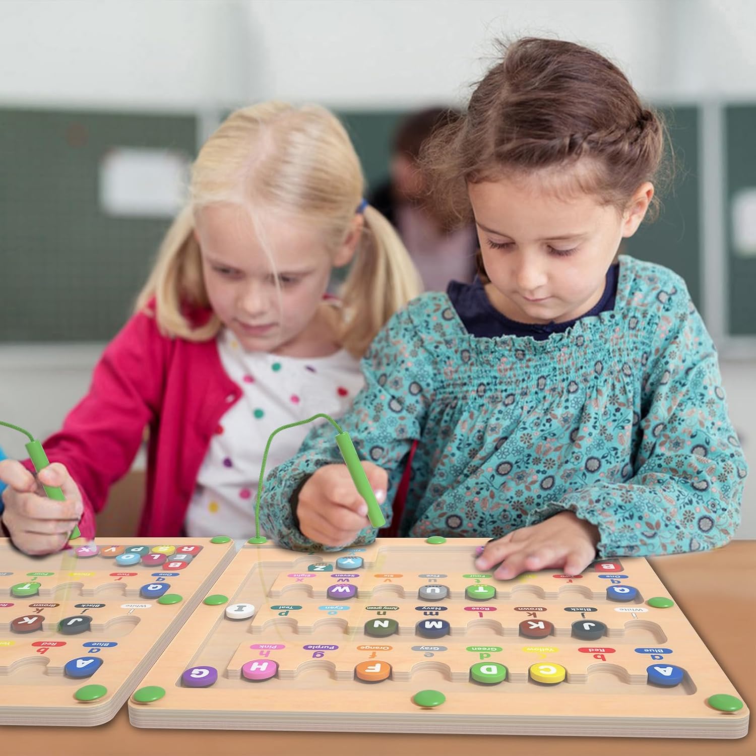 TUEVAK Tablero magnético del laberinto del alfabeto, rompecabezas de aprendizaje ABC, juguetes de clasificación de colores y números para niños