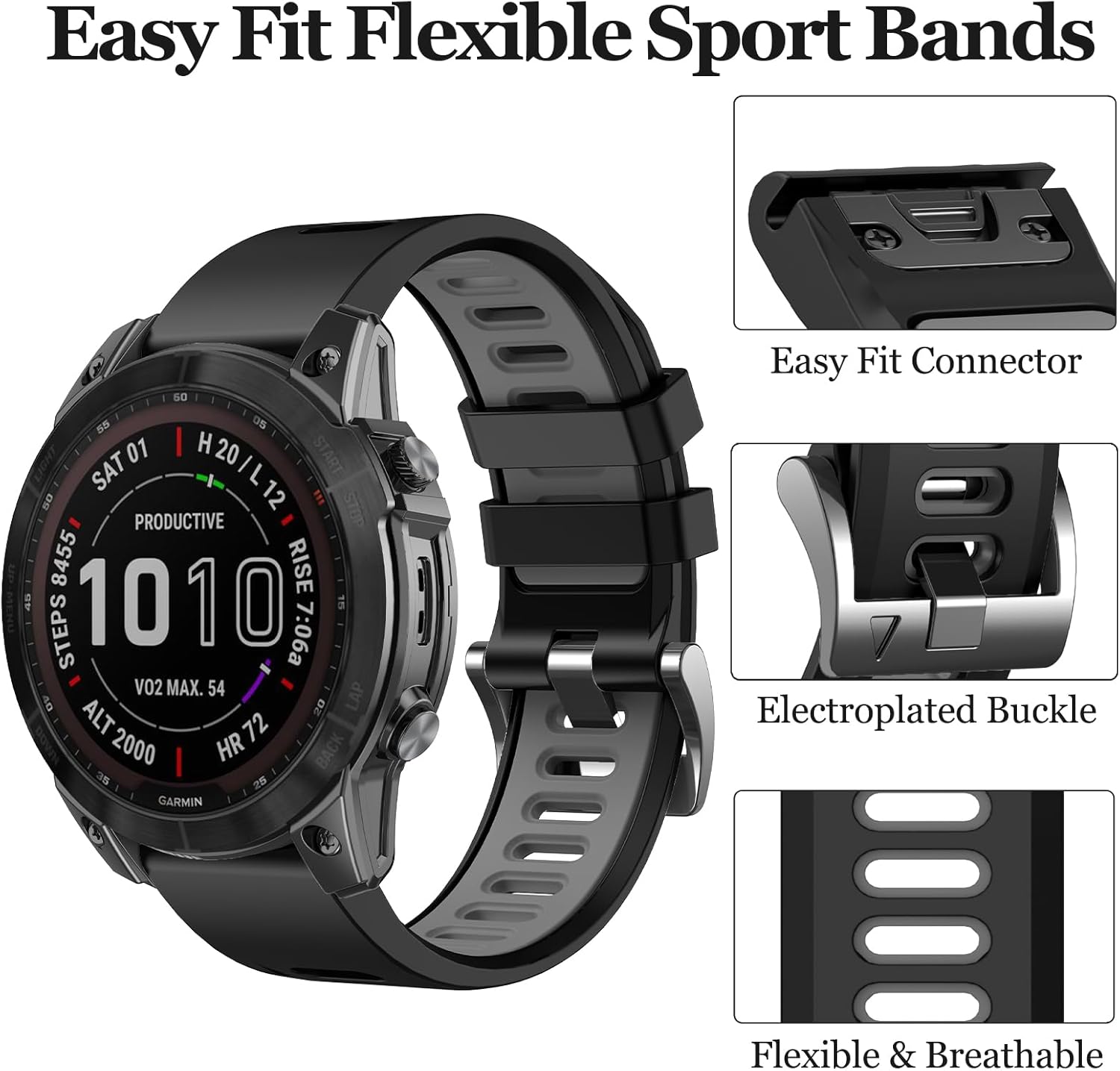 Correa de repuesto QuickFit de 1.024 in para Fenix 7X Pro, correa de silicona EZMVZKU Sport compatible con Garmin Tactix 7 Pro Enduro 2 Fenix 6X Pro