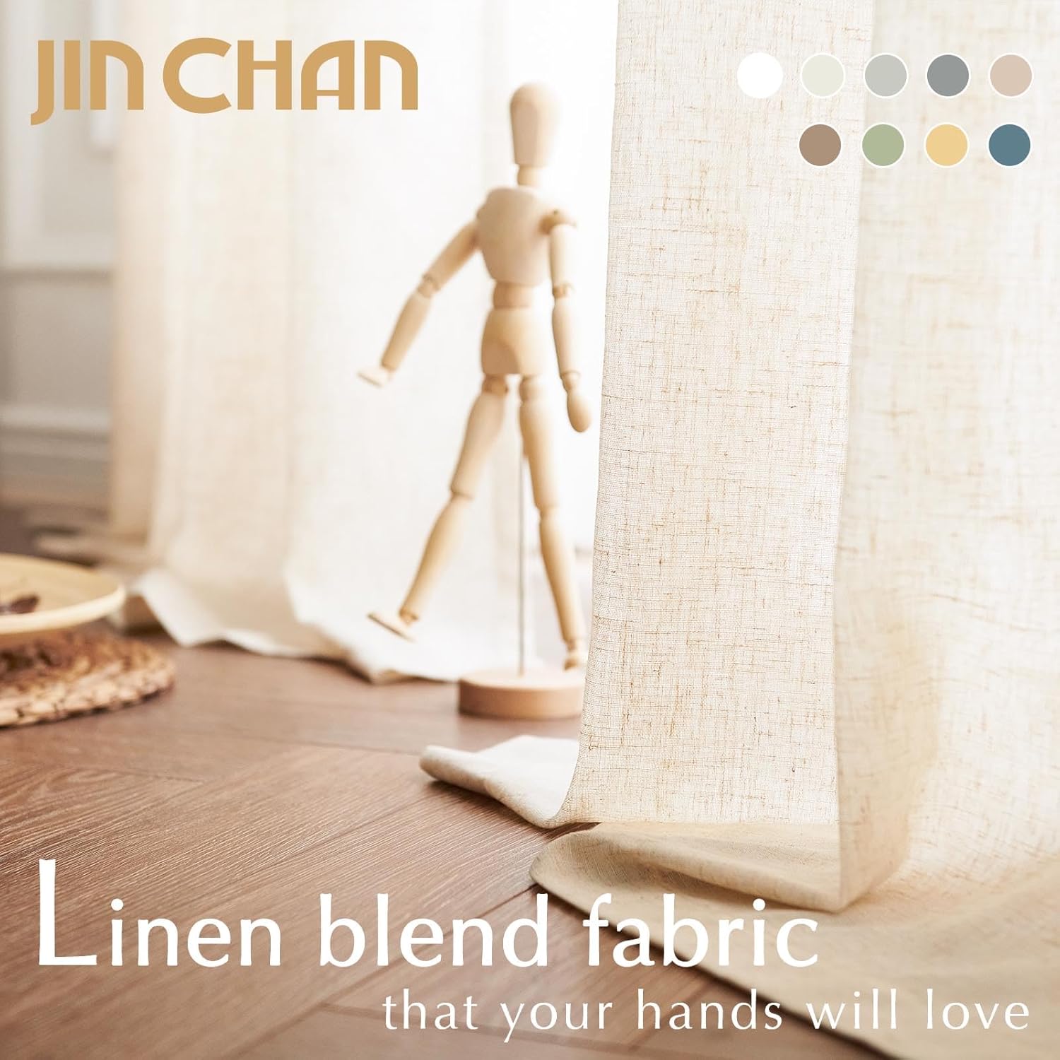 JINCHAN cortinas de mezcla de lino para sala de estar, con bolsillo para cortinero y trabillas traseras, paneles para dormitorio y puerta de patio,