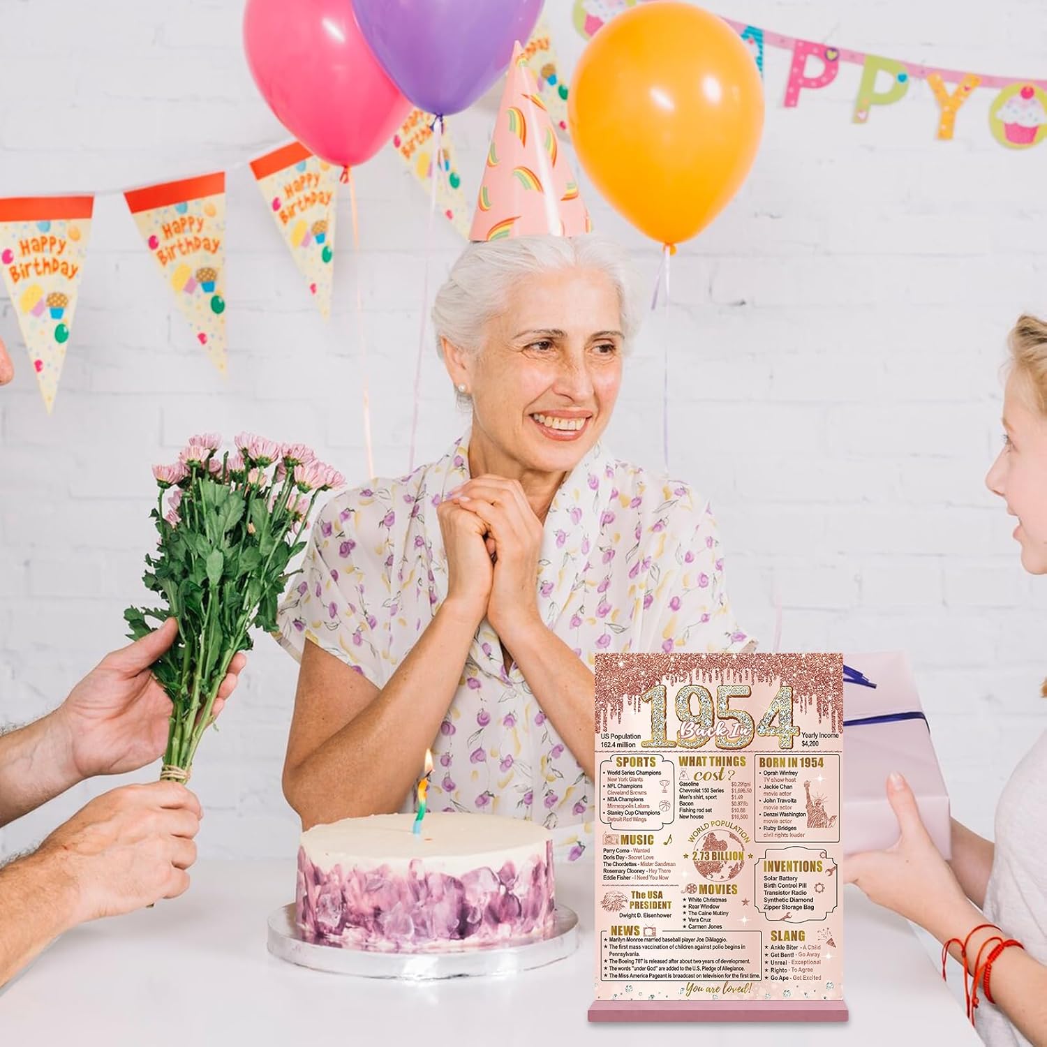 Bumqviy Letrero de mesa con texto en inglés Back in 1954 para mujer, con texto en inglés Back in 1954, Happy 70th Birthday y Back in 1954 (Back in