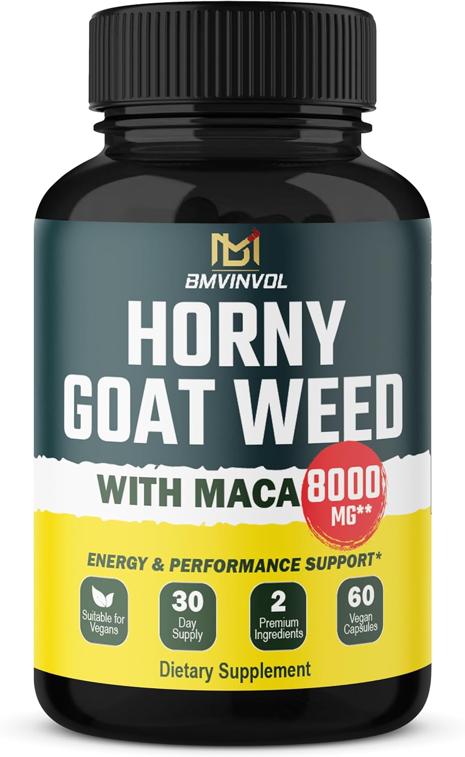 BMVINVOL 6000mg Horny Goat Weed Plus 2000mg Suplemento de raíz de maca para hombres y mujeres – Apoya los niveles de energía, rendimiento