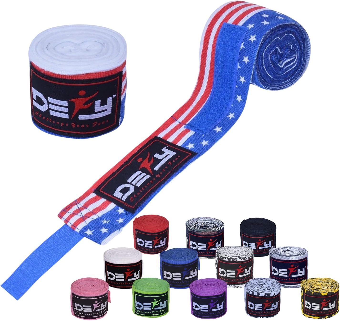 DEFY – Vendas de mano profesionales de 180 pulgadas para boxeo, Muay Thai, vendajes elásticos para hombres y mujeres, par