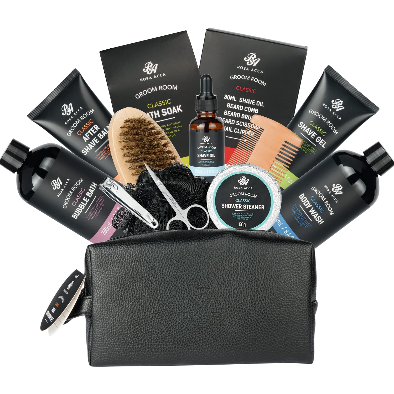 Juego de regalo de baño de 14 piezas para peluquería de barba, kit de spa para baño y cuerpo con aceite para barba, bálsamo para barba, cepillo para