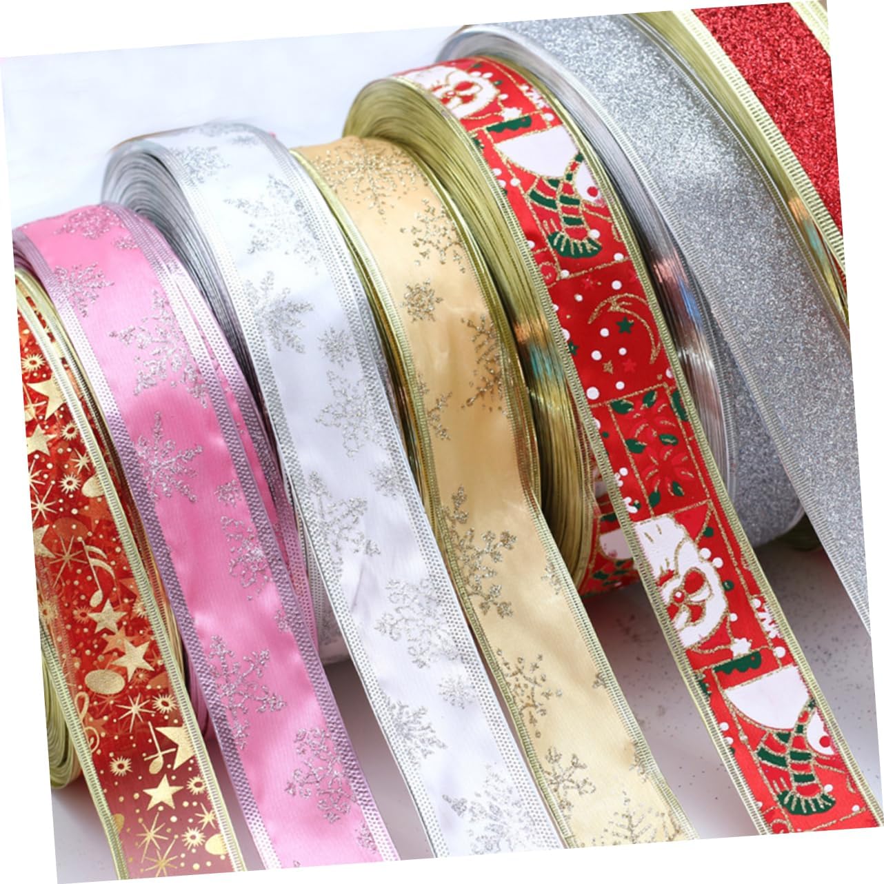 NOLITOY Cintas de Navidad, 8 unidades de cinta de envoltura de Navidad, guirnalda de cinta de árbol de Navidad, cinta de envoltura de regalos de
