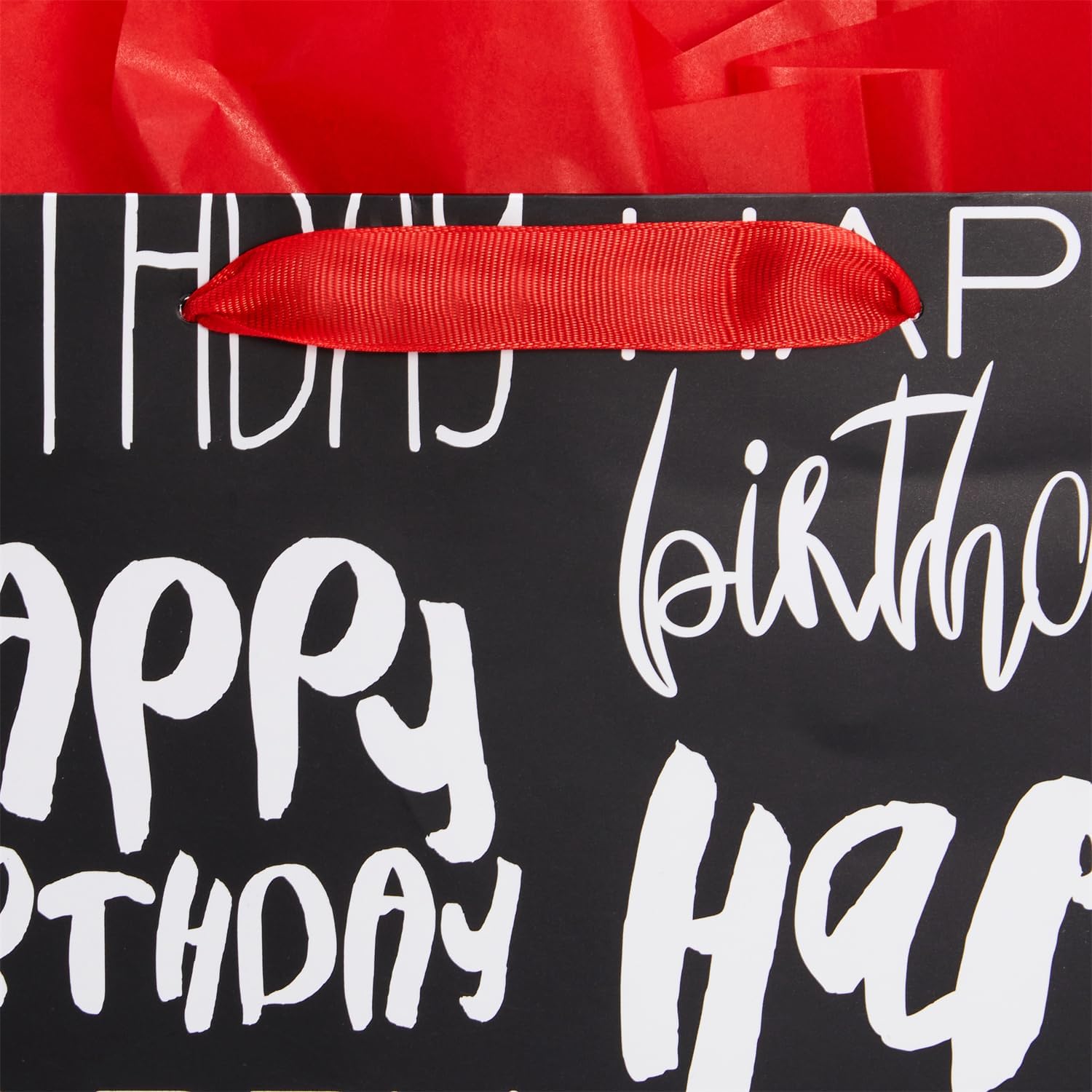 SUNCOLOR Bolsa de regalo de cumpleaños grande negra de 13 pulgadas con papel de seda rojo (feliz cumpleaños)
