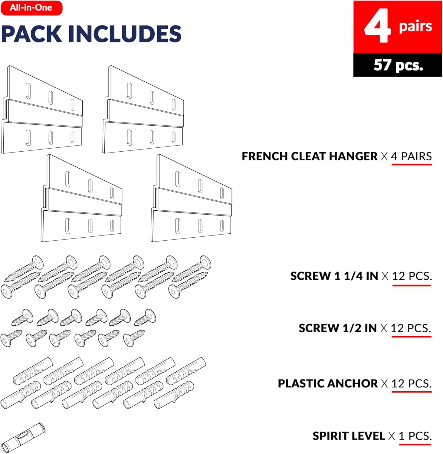 Colgador de cuadros para tacos franceses, 2 pulgadas, 6 pares, colgador Z de aluminio entrelazado, kit de accesorios para colgar pintura de pared,