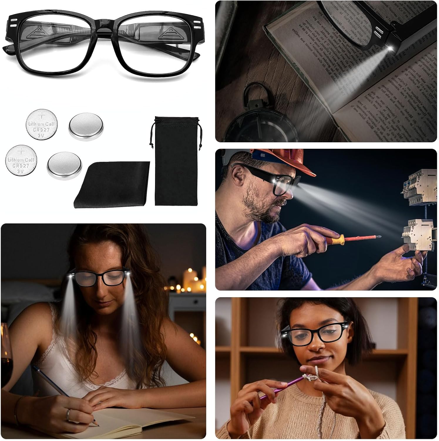 Gafas de lectura con luces LED brillantes, lupas con luces con bloqueo de luz azul, anteojos de aumento LED, lentes de lectura nocturnos, lentes de