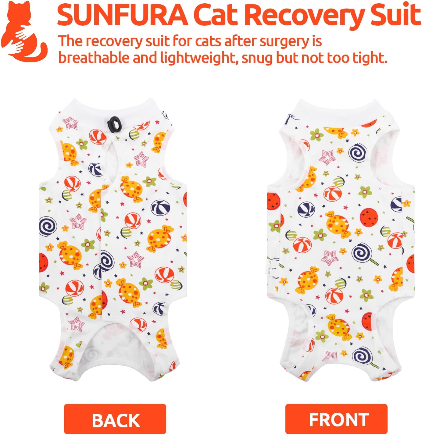 SUNFURA Traje de recuperación para gatos, body quirúrgico completo para protector de heridas abdominales, antilamidas después de la cirugía,