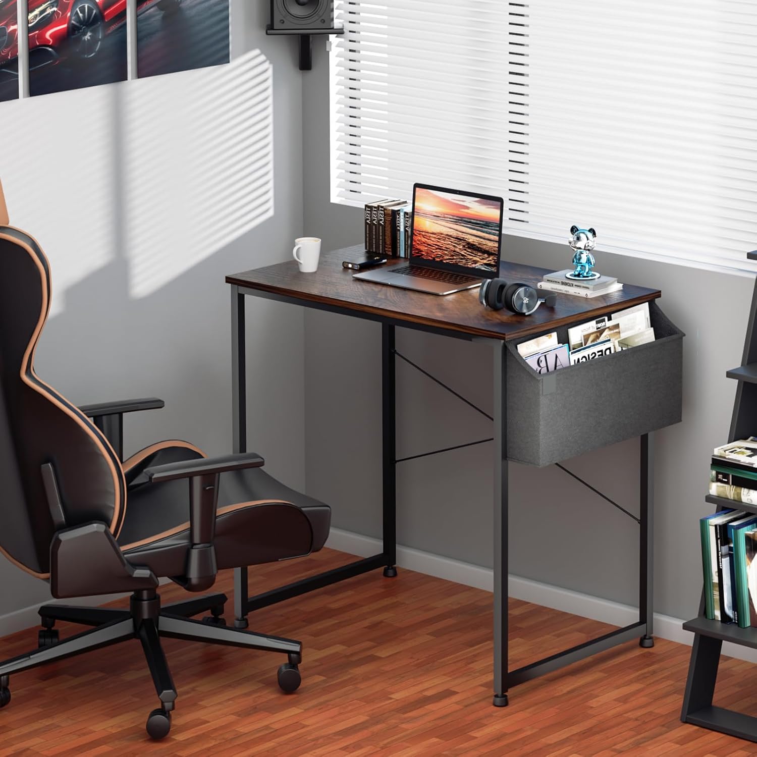 Magshion Escritorio simple de computadora de 32 pulgadas, mesa de estudio moderna para estudiantes con bolsa de almacenamiento para el hogar,