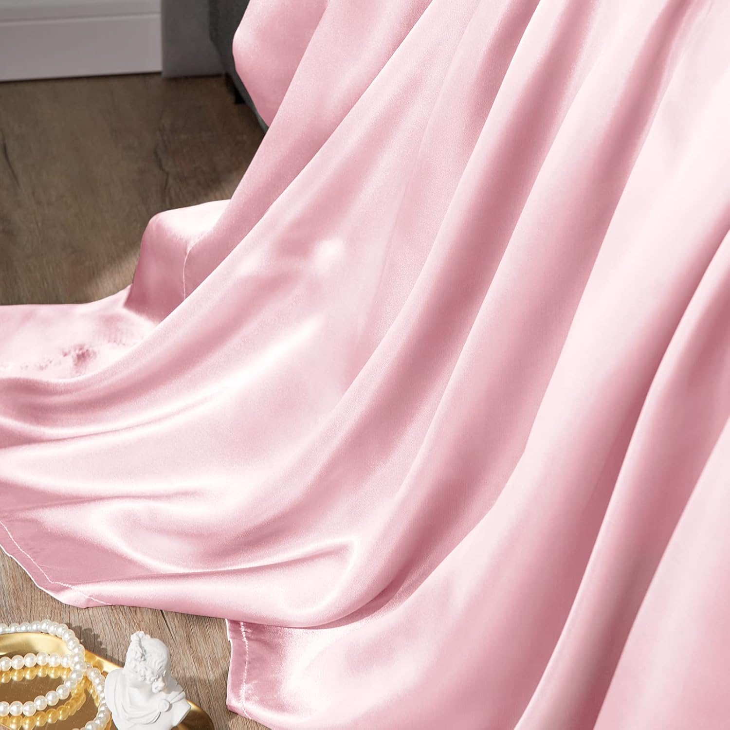 CozyLux Sábanas de satén tamaño King  Juego de sábanas de 4 piezas color rosa con microfibra sedosa, 1 sábana bajera de bolsillo profundo, 1 sábana