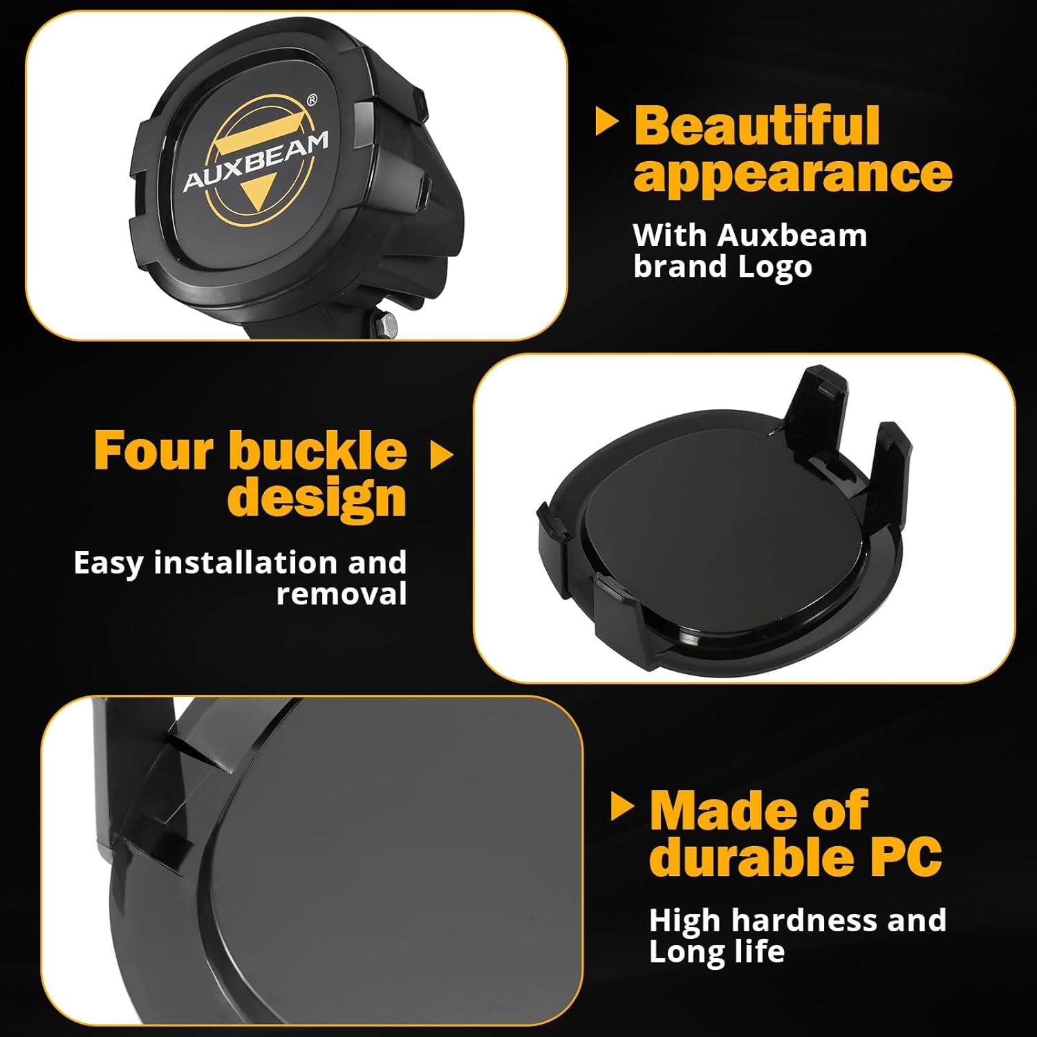 Auxbeam Fundas LED de 4 pulgadas, 2 piezas redondas negras para luces de trabajo de conducción todoterreno, cubiertas protectoras de PC, cubiertas