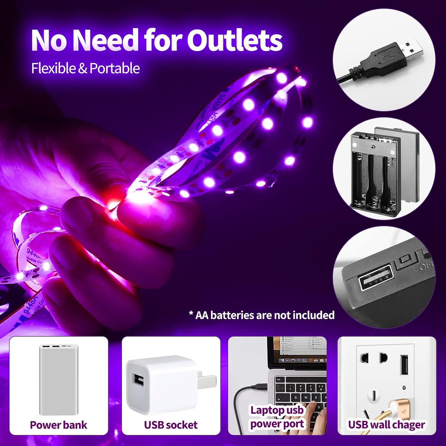 Barra de luz LED negra impermeable IP66 de 42 W + tira de luces negras de 16.4 pies, funciona con pilas para fiesta brillante, póster fluorescente,