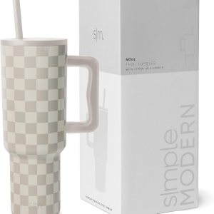 Simple Modern Vaso de 40 onzas con asa y tapa con pajilla, botella de agua reutilizable de acero inoxidable, taza aislada de viaje, apta para tazas, Simple Modern Vaso de 40 onzas con asa y tapa con pajilla, botella de agua reutilizable de acero inoxidable, taza aislada de viaje, apta para tazas,