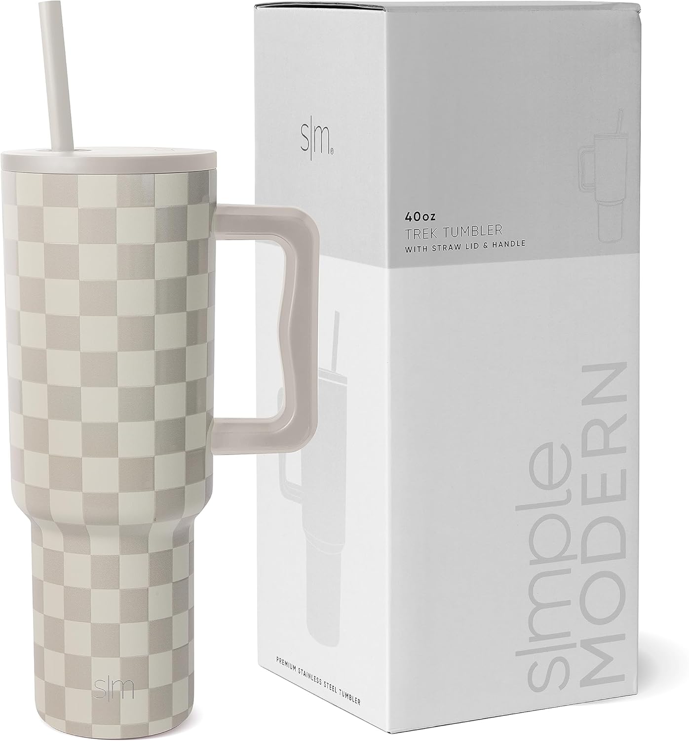 Simple Modern Vaso de 40 onzas con asa y tapa con pajilla, botella de agua reutilizable de acero inoxidable, taza aislada de viaje, apta para tazas,