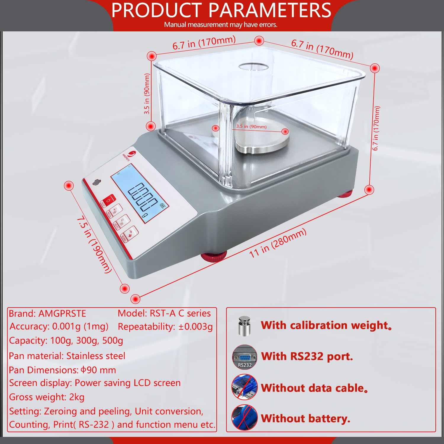 Balanzas analíticas de laboratorio, escala de laboratorio de precisión de 3.53 oz x 1 mg, escala científica analítica digital RS232, balanza