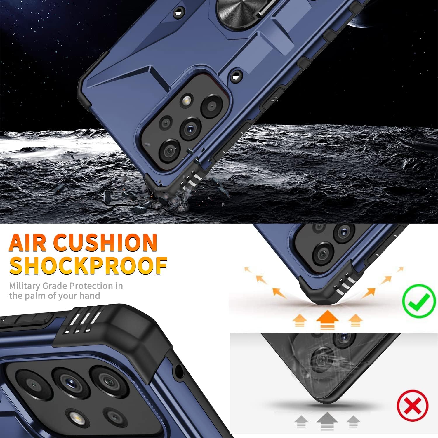 Funda para Galaxy A53 5G, Samsung A53 5G con protector de pantalla de vidrio templado, grado militar, doble a prueba de golpes, con función atril,