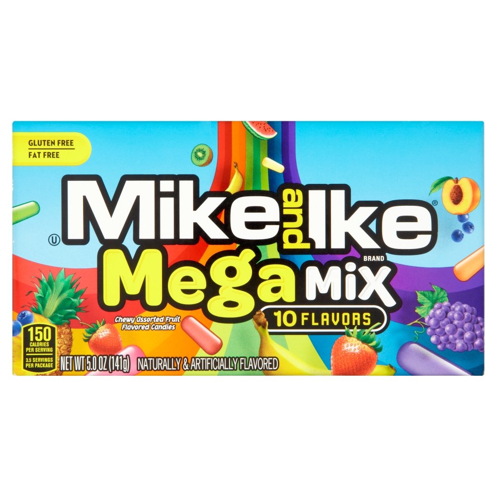 Mike and Ike Mega Mix 10 sabores masticables surtidos de caramelos con sabor a frutas. Caja de teatro de 5 onzas – 12 cajas
