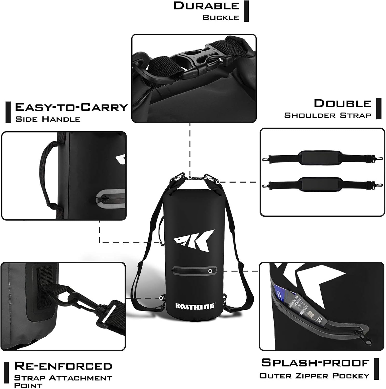 KastKing Cyclone Seal – Bolsa seca 100% impermeable con funda para teléfono, bolsillo frontal con cremallera, perfecta para playa, pesca, kayak,