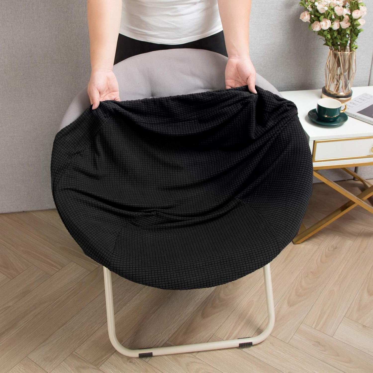 SearchI Solo funda elástica para silla redonda con platillo, fundas de silla jacquard de luna, protector de asientos de repuesto, tela de elastano