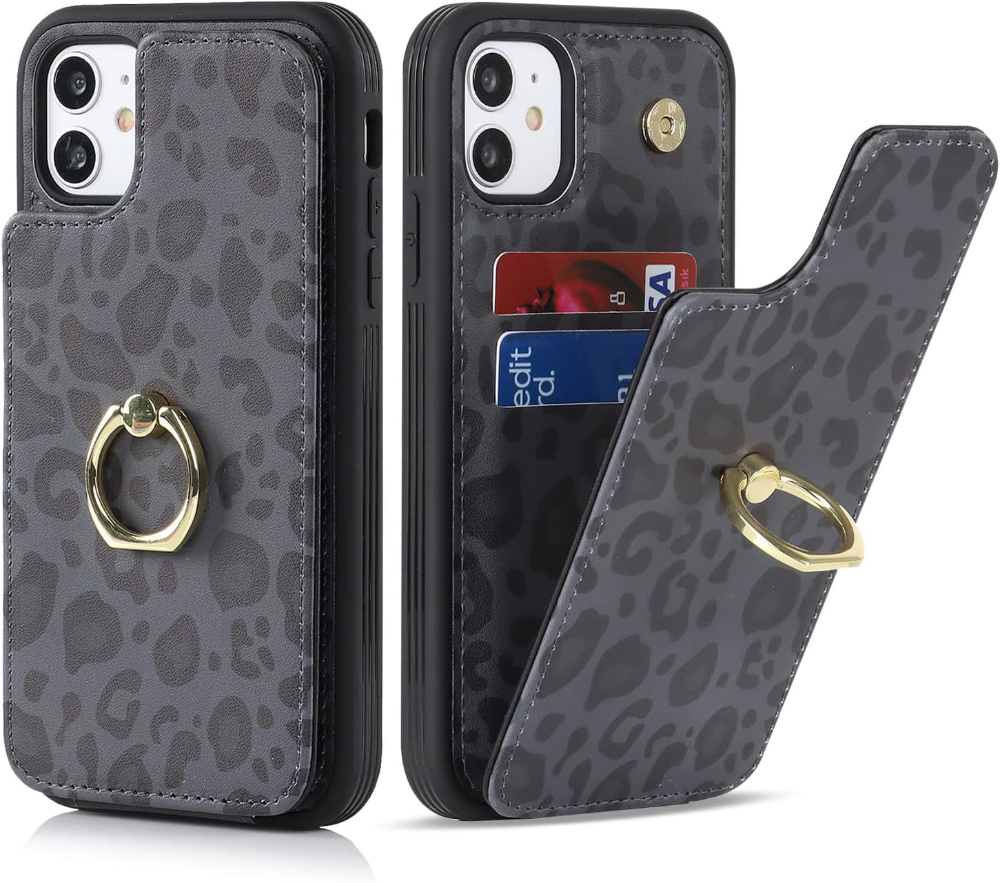 Elteker Funda para iPhone 11 con soporte para tarjetas, funda tipo cartera para iPhone 11 para mujer con soporte de anillo, bloqueo RFID, ranuras
